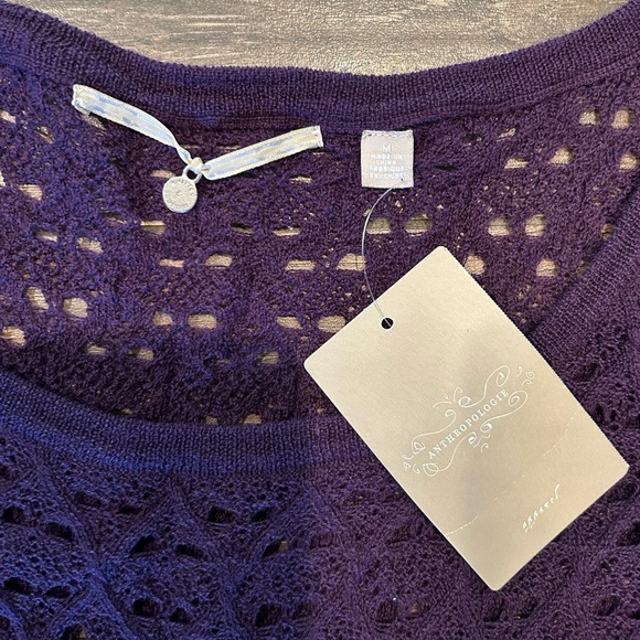 Anthropologie Knitted & Knotted Purple Crochet Mini Dress. Size M NWT - Picture 2 of 3